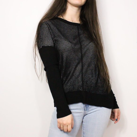 *John + Jenn Black and White Fishnet Sweater - Picture 1 of 6
